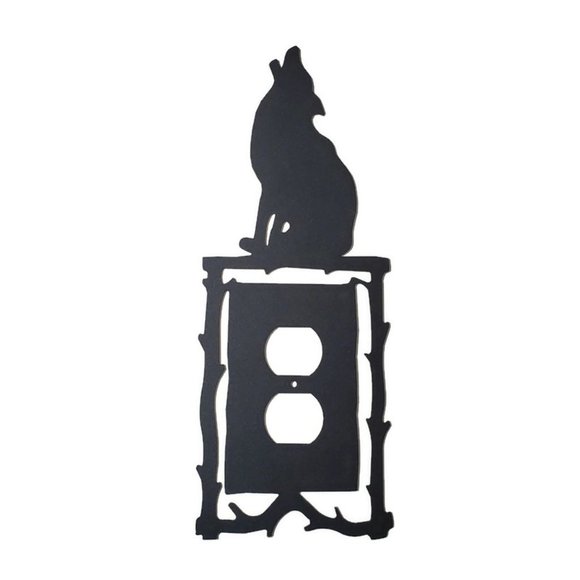 Laser Lodge Double Receptacle Plates Cover Log Cabin Lodge Black - Wolf - Picture 1 of 2